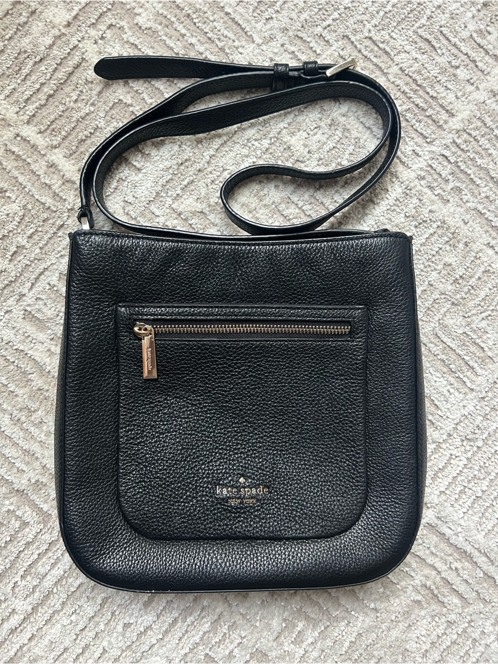 kate spade Black Pebbled Leather Crossbody with Front Zip Pocket